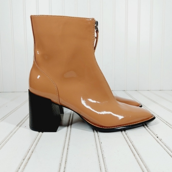 Nordstrom Open Edit Chloe Boots Vegan Patent Leather Chunky Square Toe B… - Picture 8 of 10
